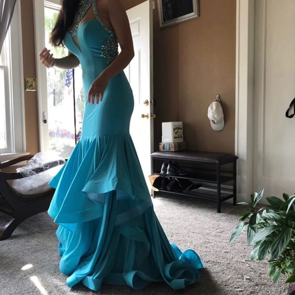 Rachel Allan Aqua Teired Dress - Picture 4 of 4